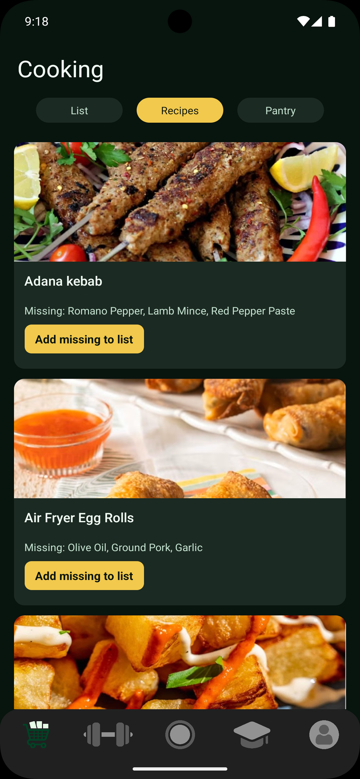 Recipe suggestions in EiyoHub based on what is in your pantry.